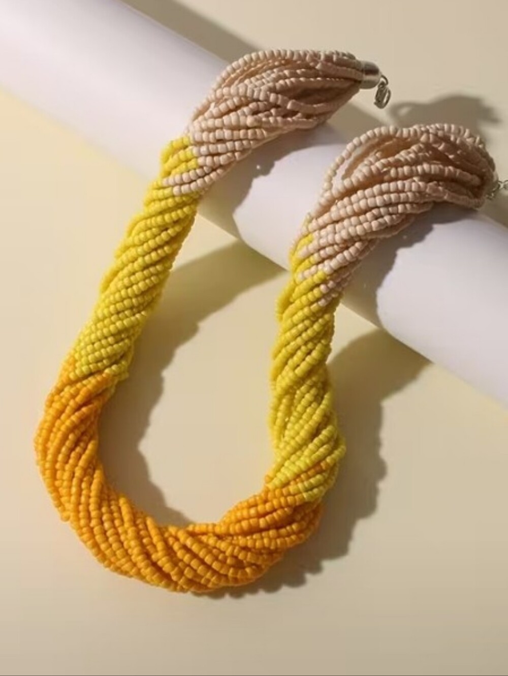 NEW! Handmade Multi-Strand Yellow & Cream Ombre Beaded Gradient Silver Necklace - Picture 4 of 4